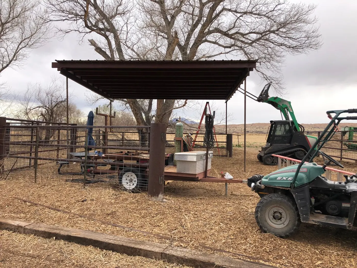 Steel shade structure over a corral
