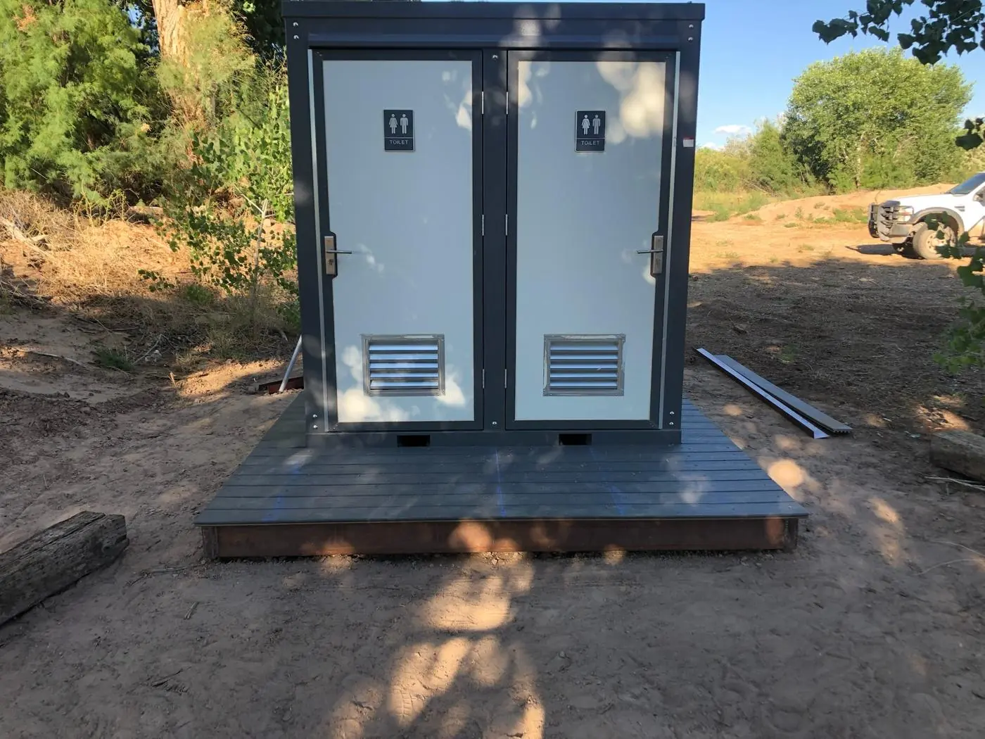 Restroom unit on the finished deck